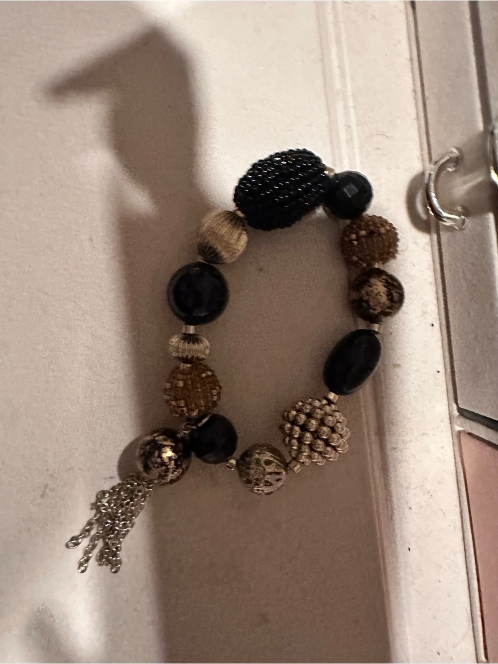 Brand New Chicos Elegant Black and Gold Beaded Statement Bracelet